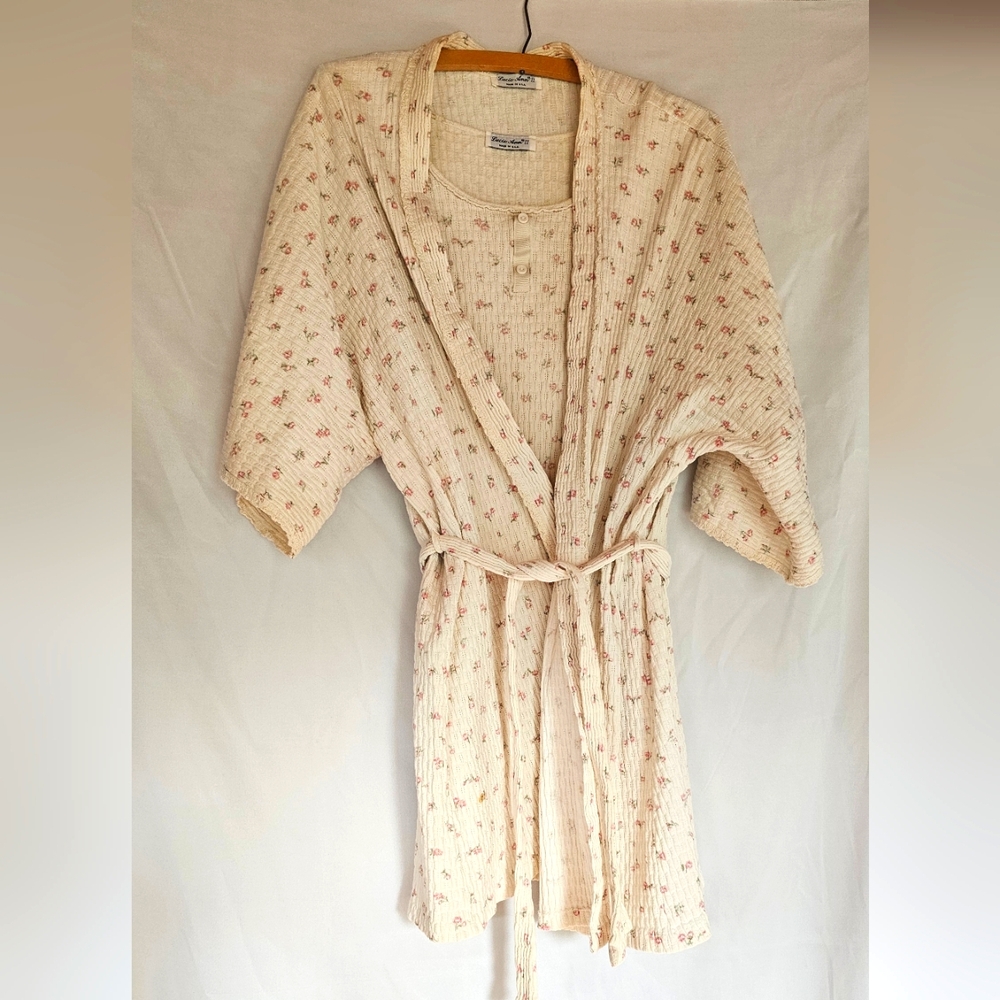 Lucie Ann II vintage Robe and Night Dress Set Cottagecore Floral 100% Cotton